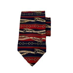 Paolo Gucci Tie Silk Equestrian Bit Bridle Red Blue Green Paolo By Paolo Gucci